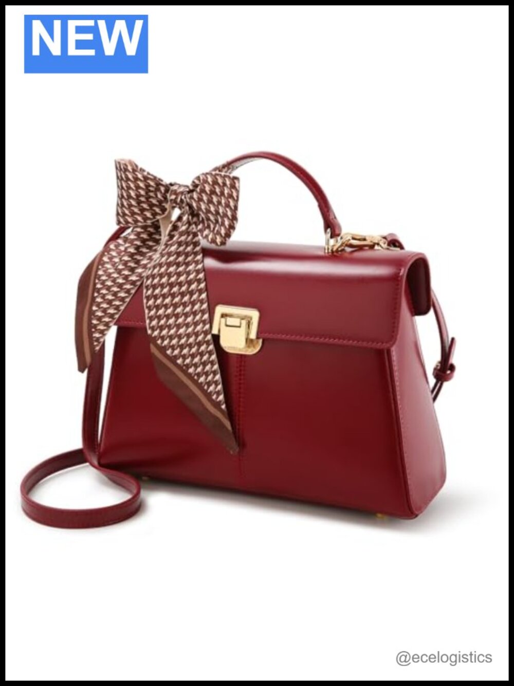 Genuine Leather Square Handbag Women Small Scarf Decor Satchel Crossbody Purse